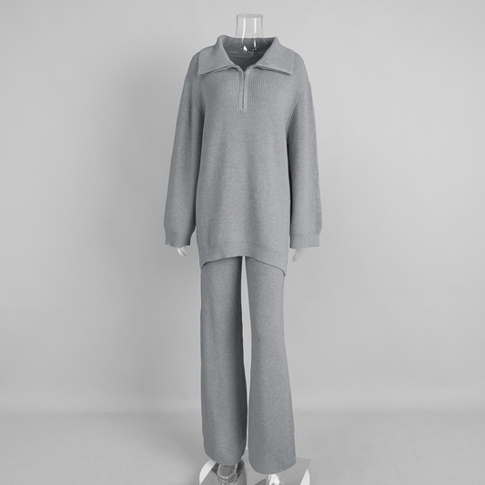 Conjunto de punto con cuello polo gris